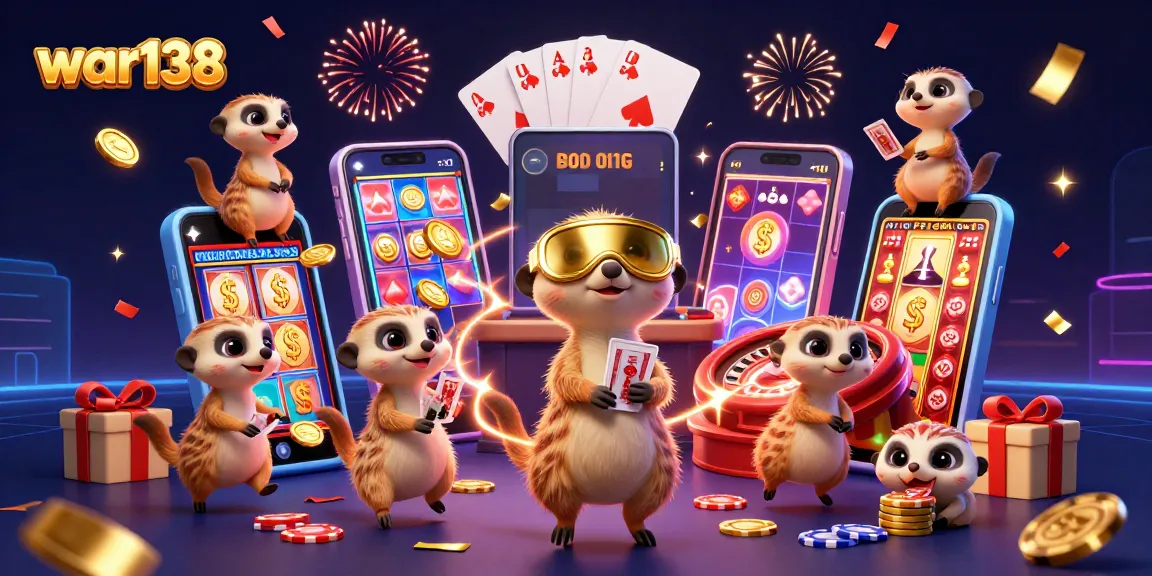 Experience excitement at war138 casino with meerkats in action, showcasing colorful slot games and thrilling chip dynamics.