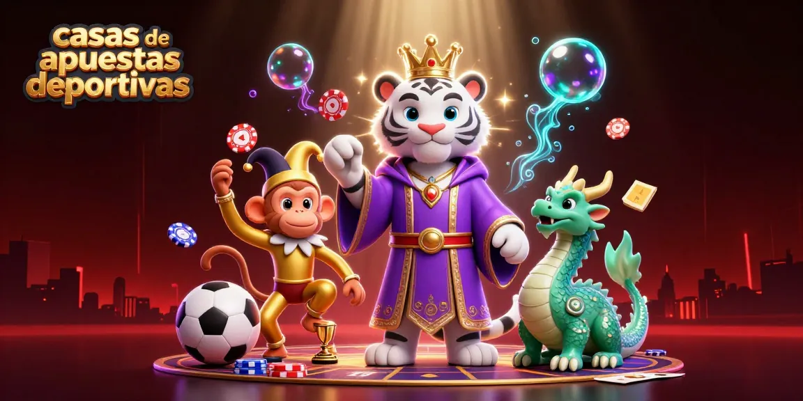 Casas de apuestas deportivas destacan con un tigre real y un divertido mono en un escenario lleno de elementos de juego.