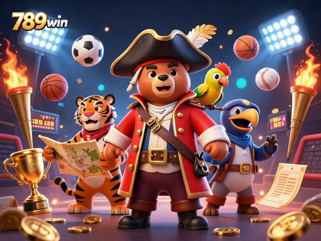 Experience thrilling adventures at 789win with vibrant casino scenes and dynamic sports elements.