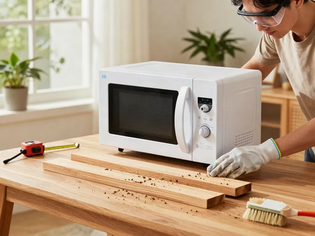 Eliminating wood-boring insects with SHASHEL® microwave equipment in a home setting.