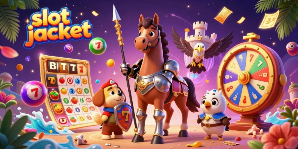Experience excitement with the slot jackpot as colorful elements and characters celebrate winnings in a vibrant casino setting.