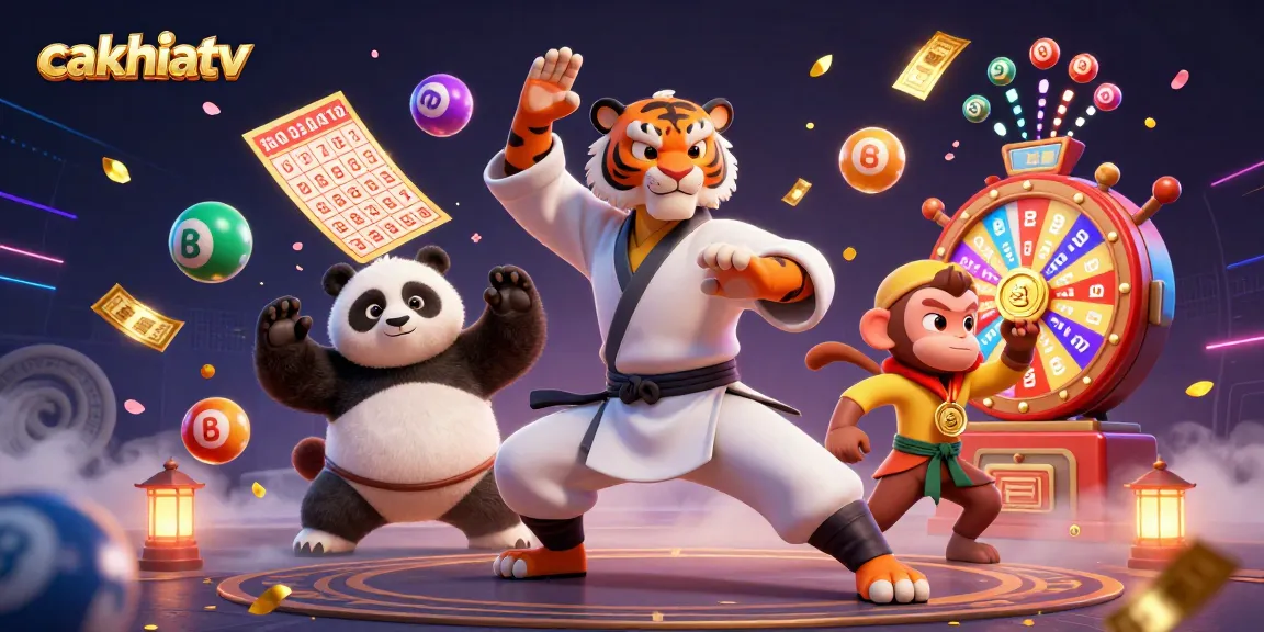 Engage with cakhiatv's dynamic lottery gaming scene featuring vibrant elements and characters.