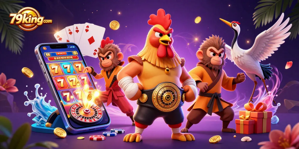 Engage in thrilling gameplay with 79kingcom featuring a vibrant casino illustration.