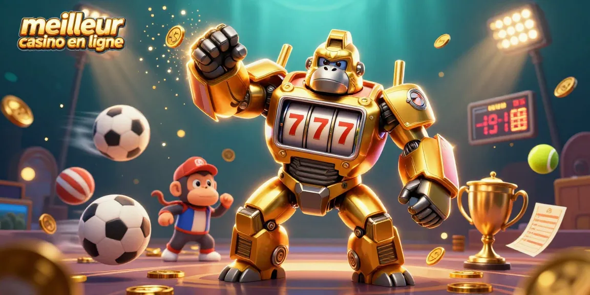 Visuel promotionnel des jeux d'argent au meilleur casino en ligne avec un gorille doré transformateur.