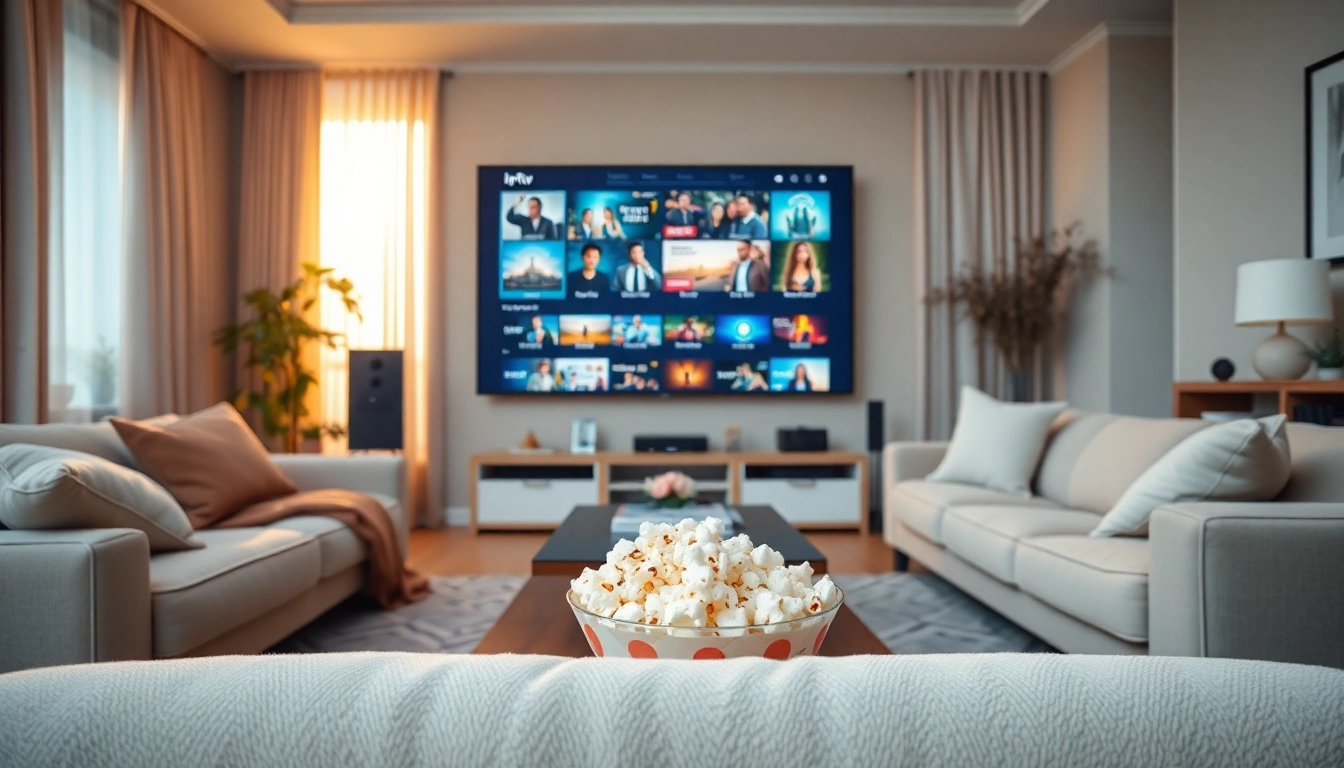 Watch free iptv trial on a large screen in a cozy living room setting.
