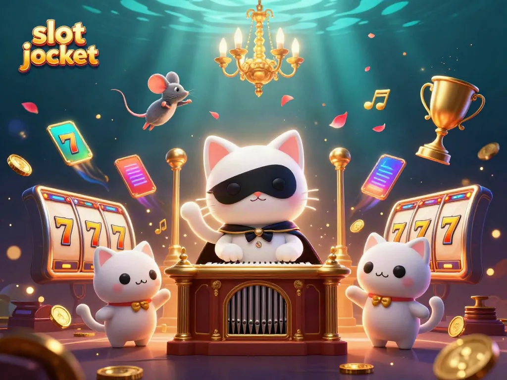Experience the thrill of a slot jackpot with vibrant characters and dynamic casino elements in this 3D illustration.