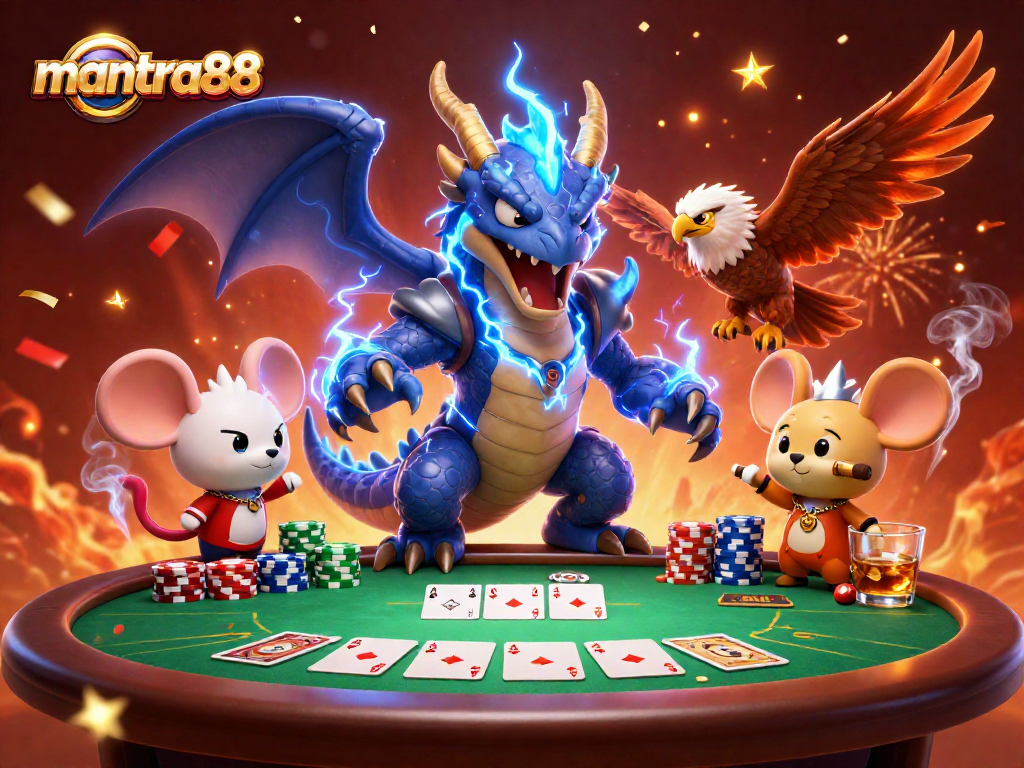 Experience the excitement of mantra88 with a thunder dragon and poker elements in action.