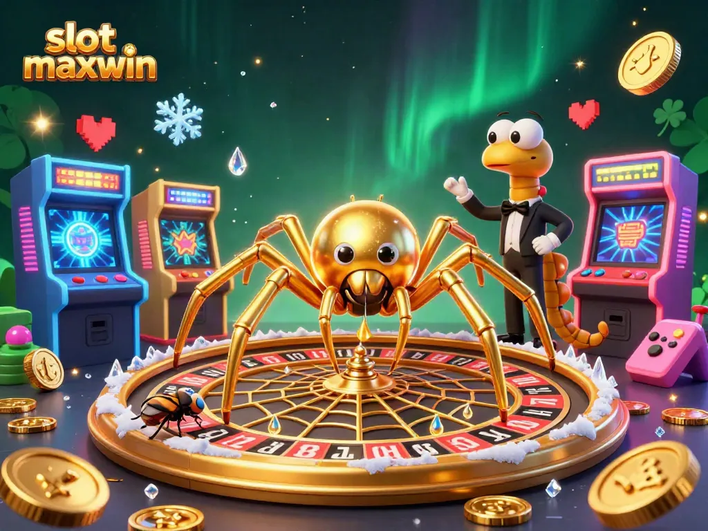 Experience thrilling gameplay with slot maxwin as a colorful spider spins a roulette-themed web